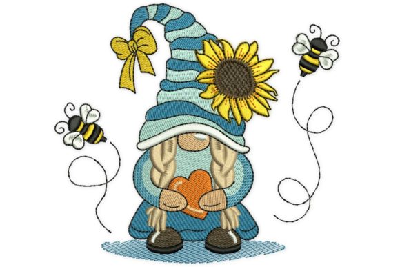 Bee Girl Gnome Embroidery Design for Boutique Apparel